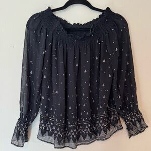 GUC Joie Navy & Silver Celestial Smocked Blouse